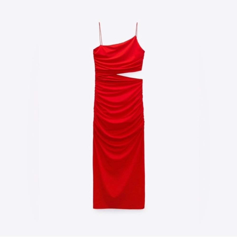 WOMAN ZARA NEW CUT OUT ASYMMETRICAL DRESS RED - Picture 16 of 16